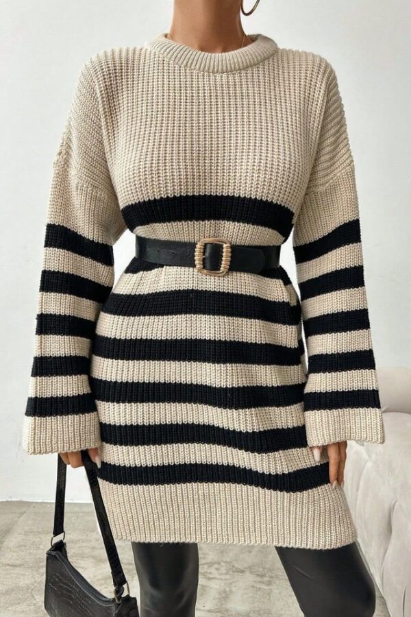 Kadın Uzun Kollu şerit Detay Triko Elbise