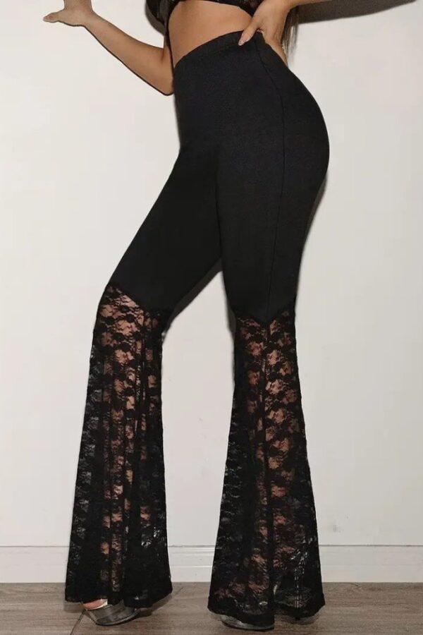 Kadın Yüksek Bel Dantel Detaylı Dalgıç Pantolon