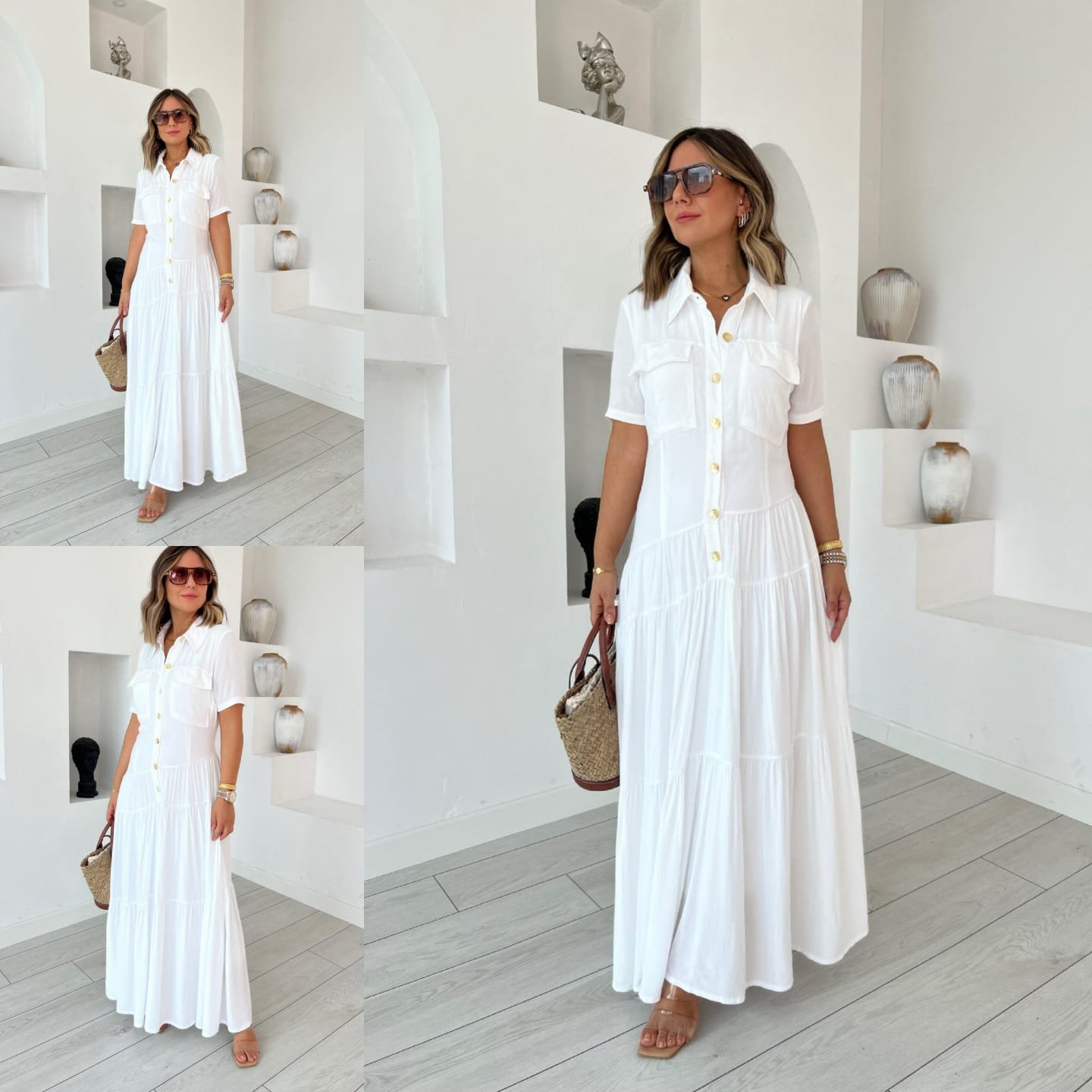 Kadın Dokuma Kumaş Cep Detaylı Maxi Boy Gömlek Elbise - Görsel 5