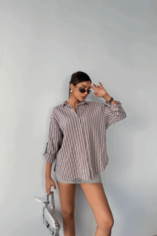 ÇİZGİLİ GÖMLEKKETEN - Antrasit