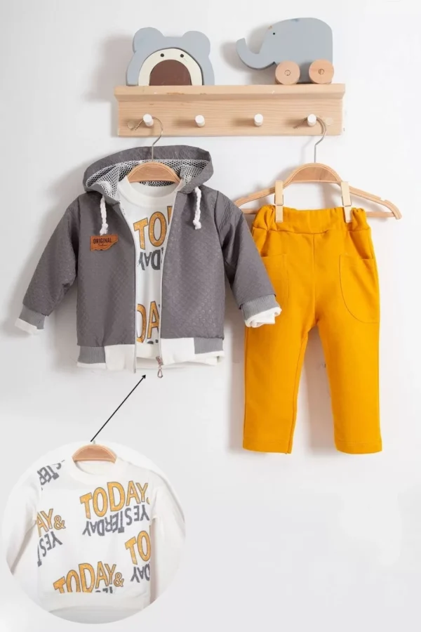 Erkek Bebek Today Baskılı Yağmurluk 3'lü Takım