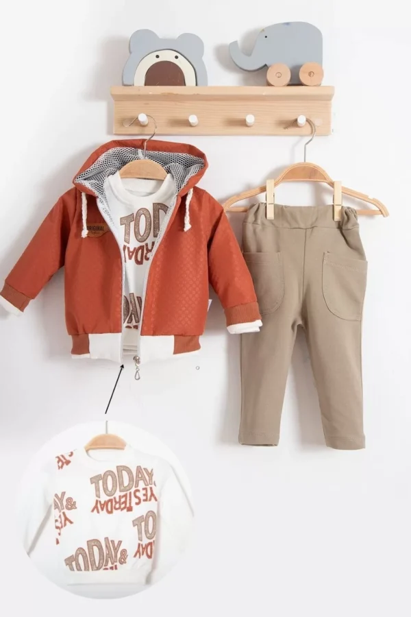 Erkek Bebek Today Baskılı Yağmurluk 3'lü Takım