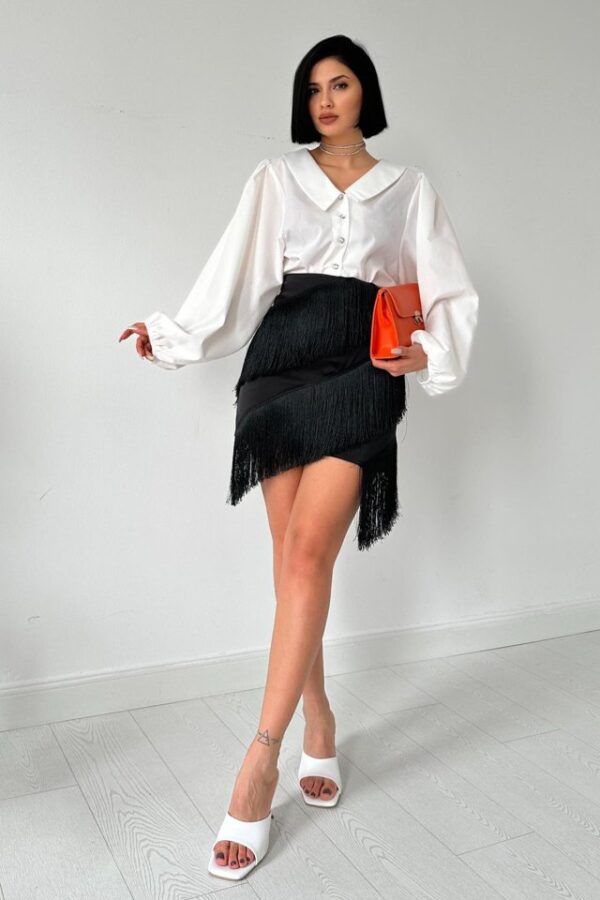 Siyah Püsküllü Saten Etek