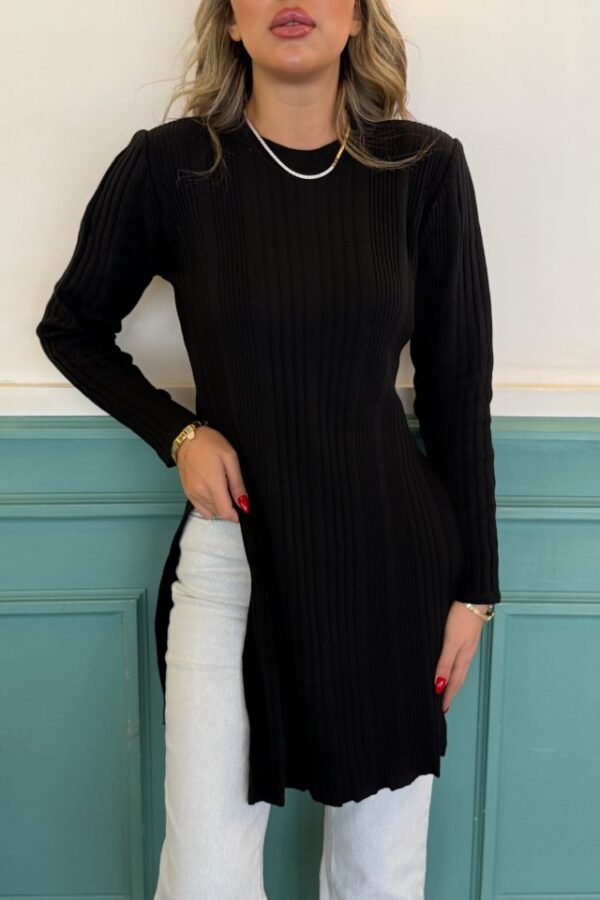 Kadın Uzun Kollu Bisiklet Yaka Iki Yandan Yırtmaç Detay Triko Bluz