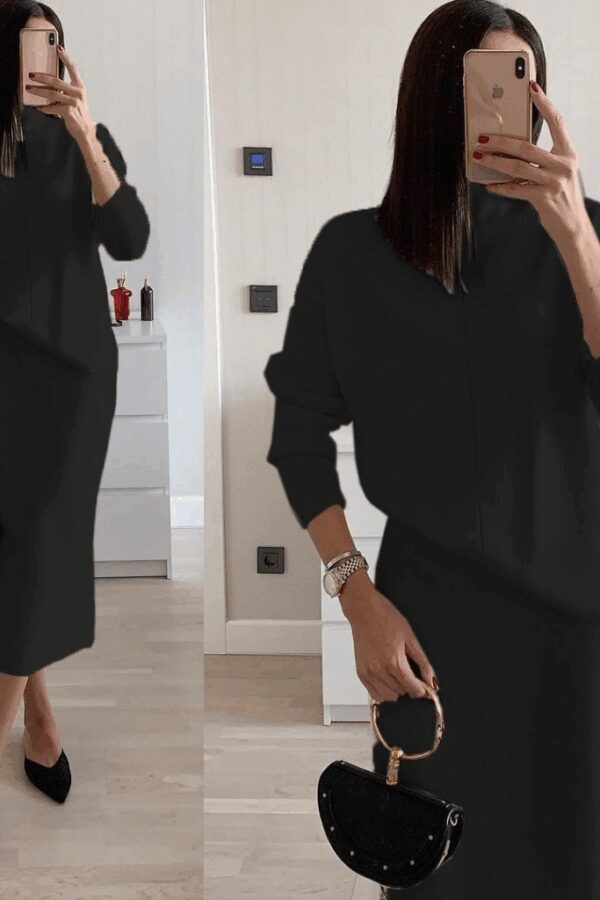 Kadın Uzun Kollu Boğazlı Kazak Ve Yanı Yırtmaçlı Etek Akrilik Ikili Takım