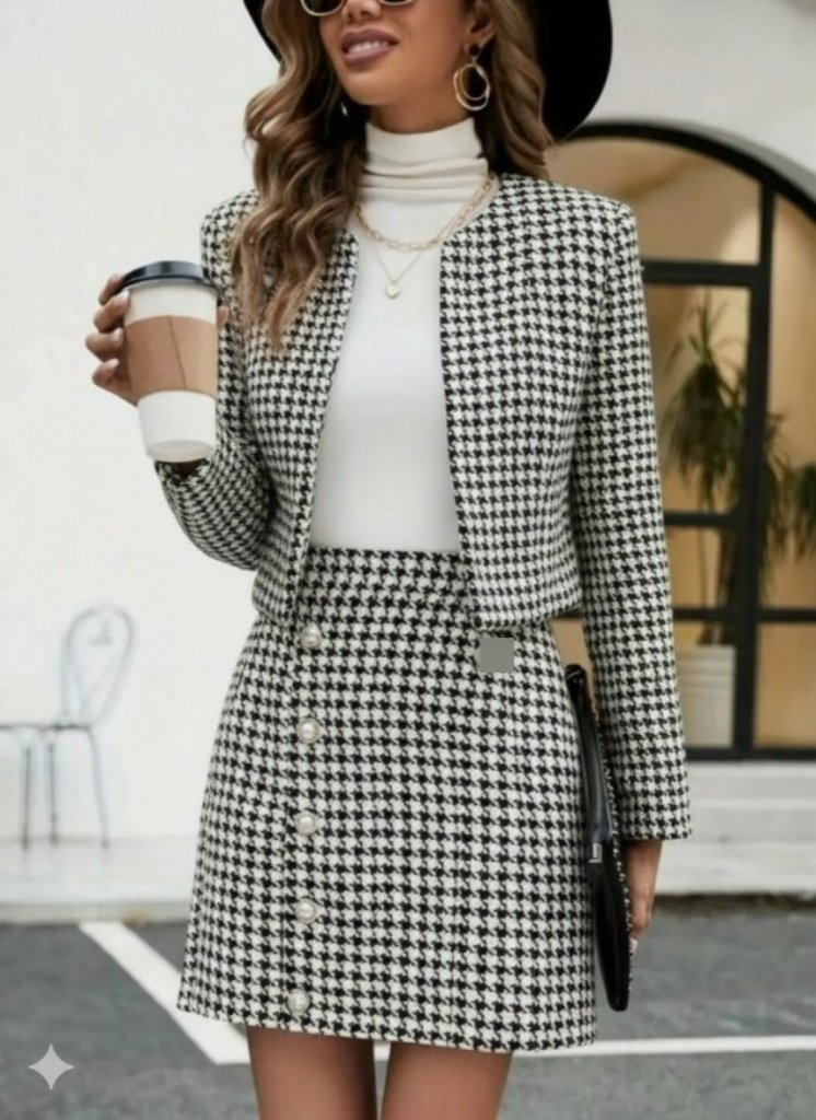 Kadın Uzun Kollu önü Açık Dokuma Ceket Ve Mini Etek Ikili Takım - Görsel 4