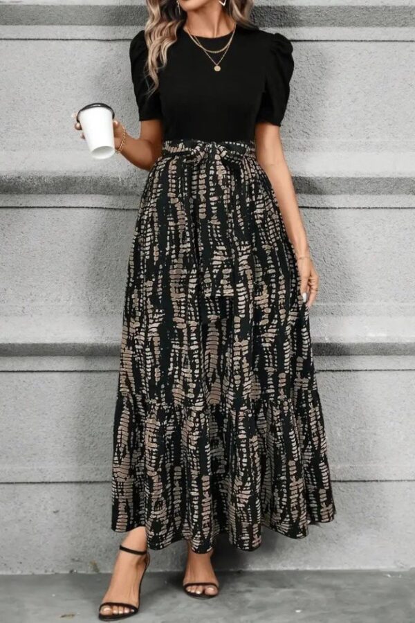 Kadın Kısa Kollu Bisiklet Yaka üst Ithal Krep Alt Süprem Maksi Boy Elbise