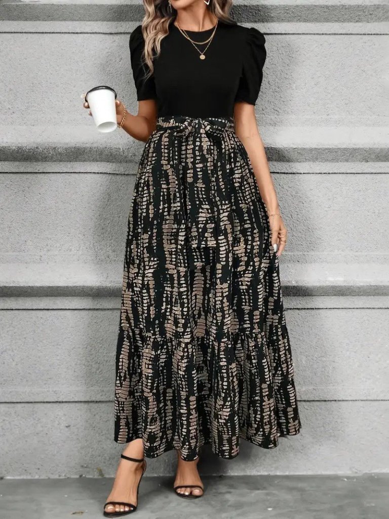 Kadın Kısa Kollu Bisiklet Yaka üst Ithal Krep Alt Süprem Maksi Boy Elbise - Görsel 5