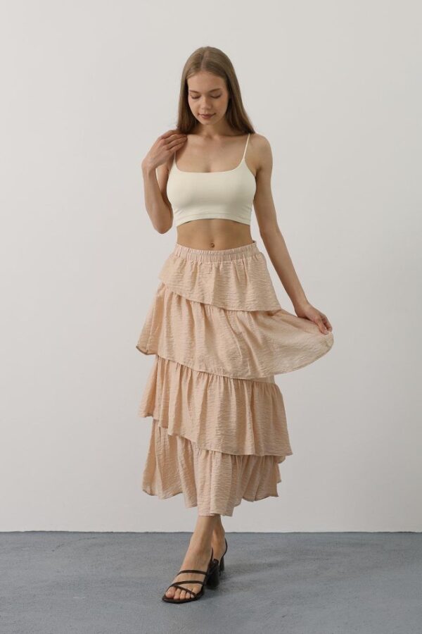 Katlı Kesim Uzun Etek - Taş