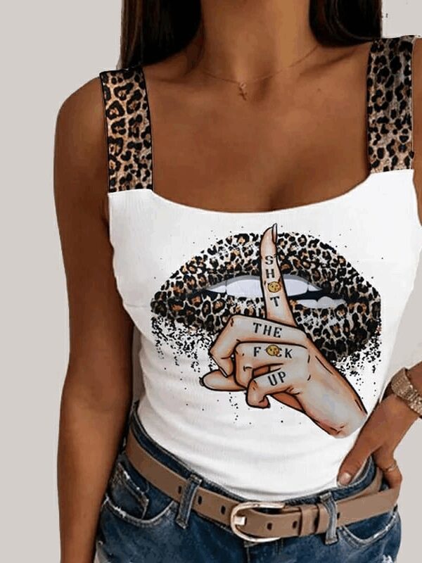 Kadın Leopar Askılı Leopar Baskılı Mikro Kumaş Bluz