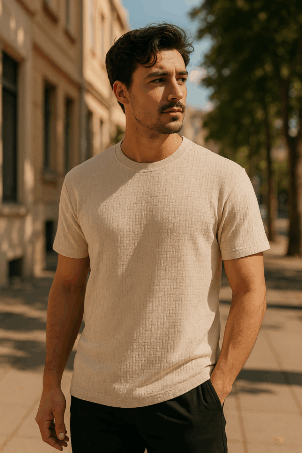 Erkek Kısa Kollu Zigzag Desenli T-shirt