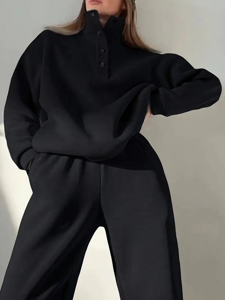 Kadın Uzun Kollu Balıkçı Dik Yakalı Düğmeli üç Iplik Bluz Ve Pantolon Ikili Takım - Görsel 3