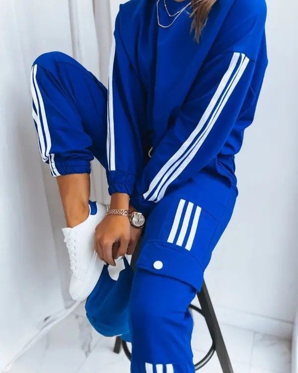 Kadın Uzun Kollu Beyaz şerit Detay Kargo Cep Iki Iplik Ikili Takım - Görsel 2