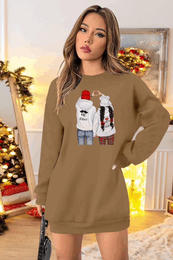 Kadın Uzun Kollu Bisiklet Yaka Desenli Viskon Iki Iplik Elbise