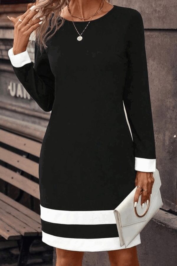 Kadın Uzun Kollu Bisiklet Yaka Kol Ve Tek Ucu şeritli Ithal Krep Midi Elbise