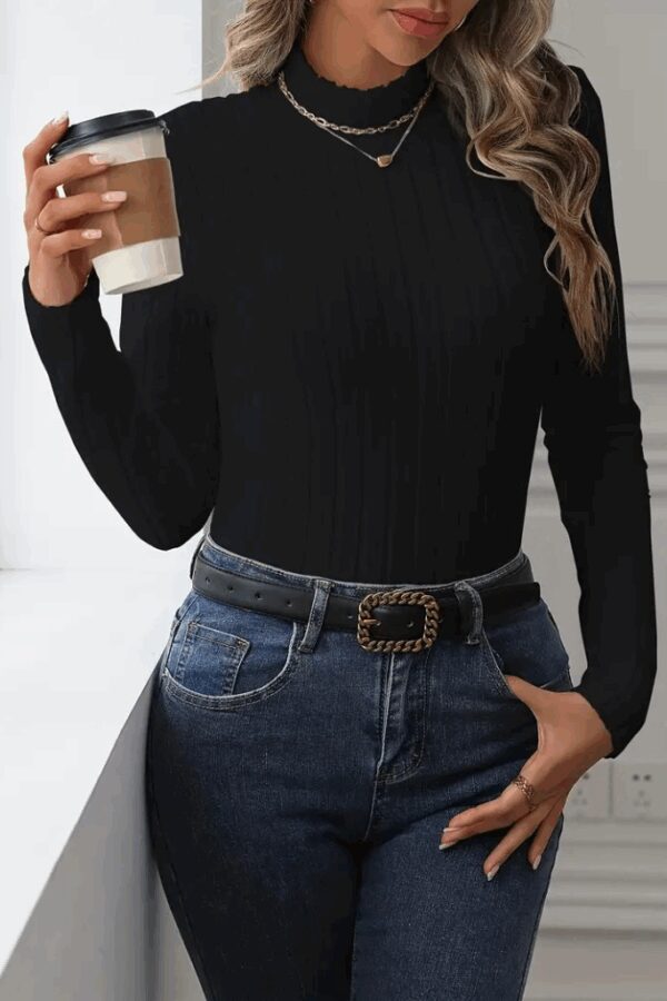 Kadın Uzun Kollu Balıkçı Yaka şardonlu Kaşkorse Bluz