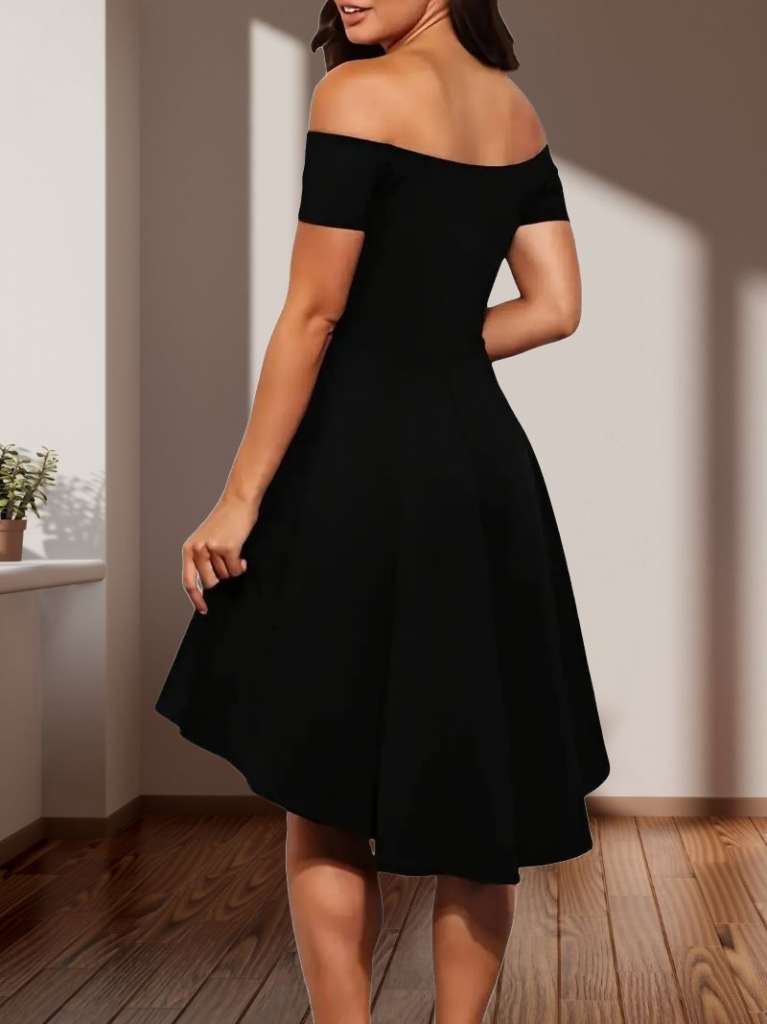 Kadın Kısa Kollu Madonna Yaka önü Kısa Arkası Uzun Ithal Krep Elbise - Görsel 7