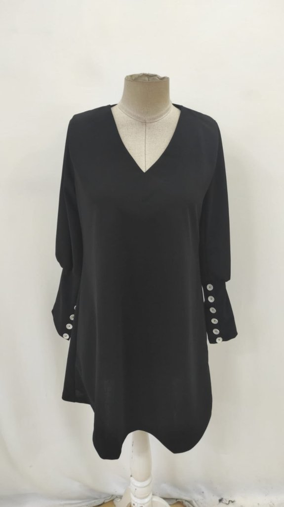 Kadın Uzun Kollu V Yakalı Kısa Ithal Krep Elbise - Görsel 8