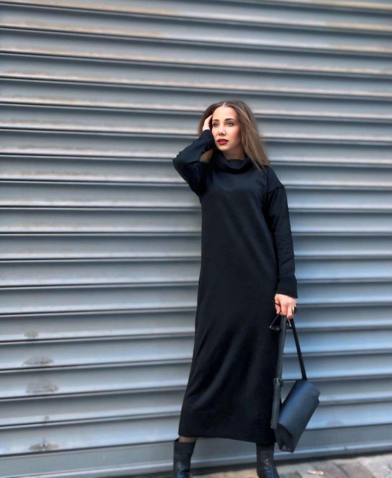 Kadın Uzun Kollu Boğazlı Midi Boy Triko Elbise (kemersiz) - Görsel 2