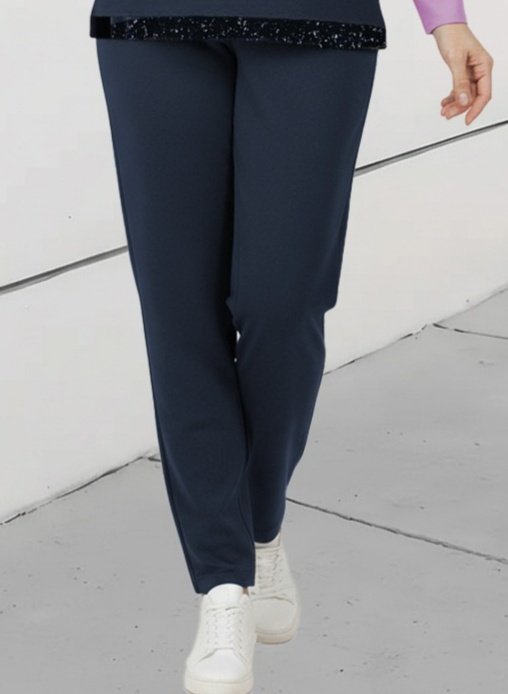 Kadın Uzun Kollu Bisiklet Yaka çizgili Desen Iki Iplik Bluz Ve Pantolon Ikili Takım - Görsel 3