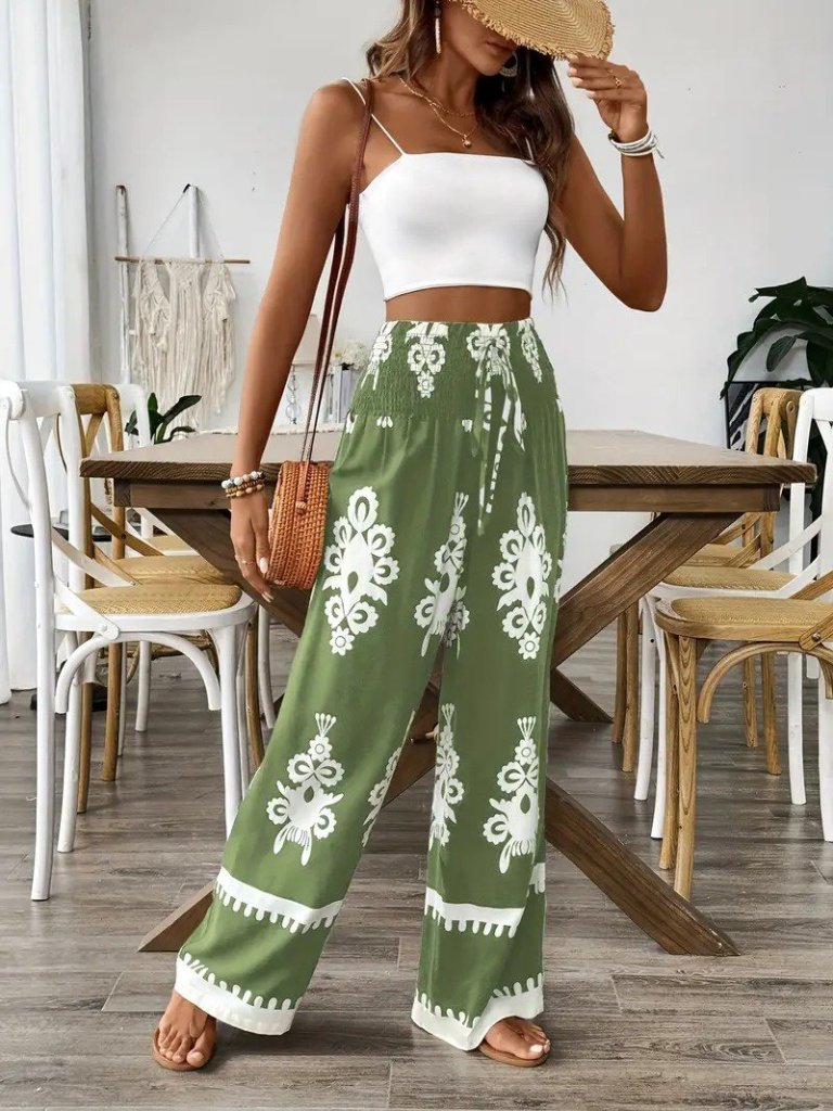 Kadın Yüksek Bel Büzgülü Etnik Desen Baskılı Süprem Pantolon - Görsel 6