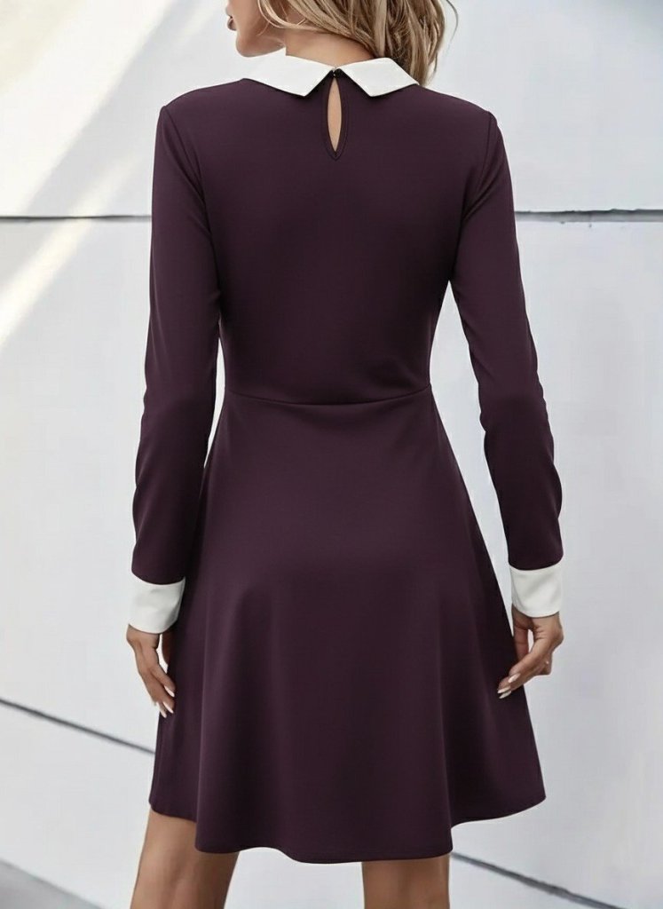 Kadın Uzun Kollu Yakalı Düğmeli Kısa Modal Mini Elbise - Görsel 13