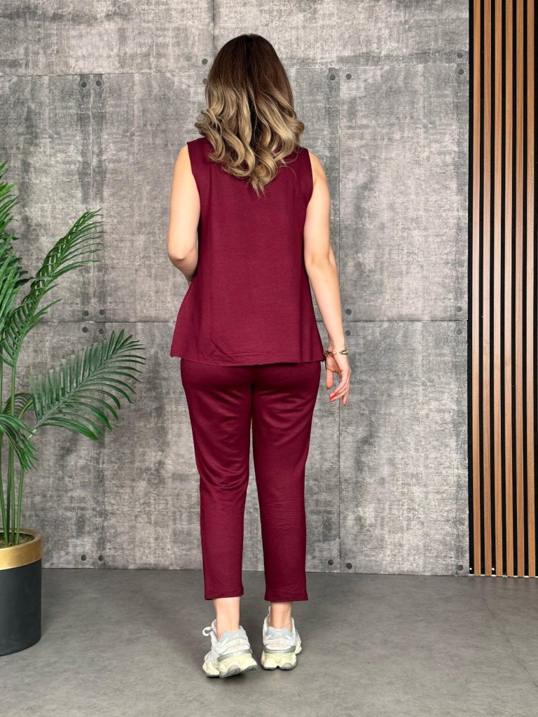 Kadın Askılı Yuvarlak Yaka Viskon Iki Iplik Bluz Ve Eşofman Altı Ikili Takım - Görsel 13