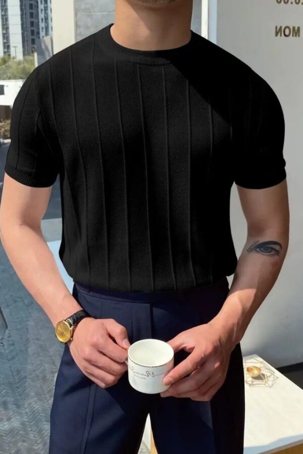 Erkek Kısa Kollu Bisiklet Yaka çizgili Triko Tshirt