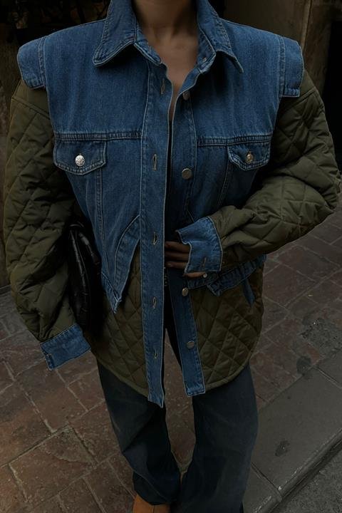 Denim Garnili Kapitone Ceket 7071
