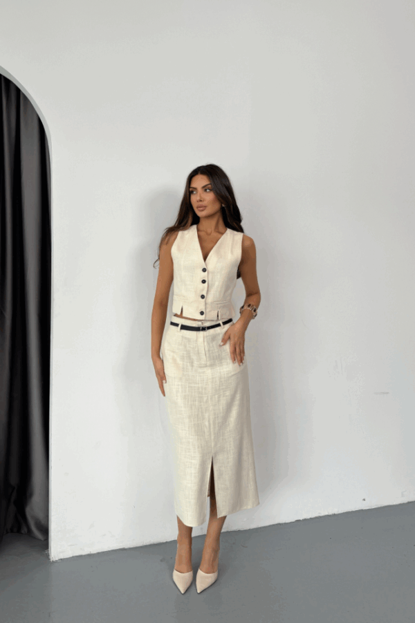 YELEK-ÖNDEN YIRTMAÇLI ETEK TK ŞANTUK KETEN - Ham