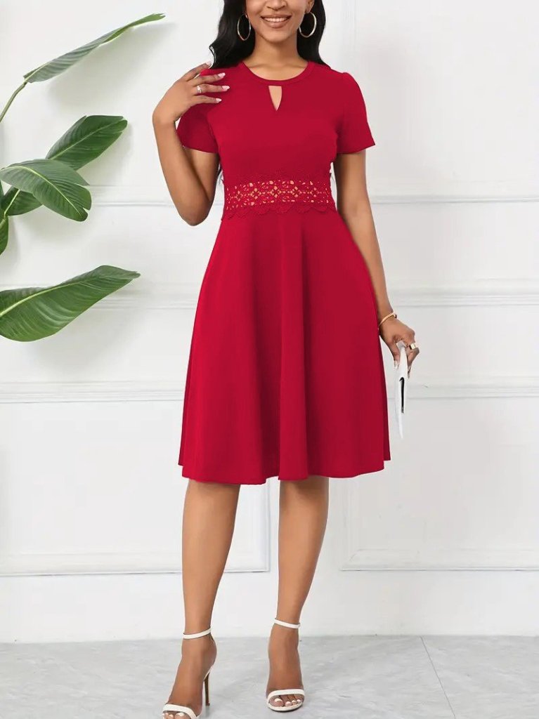 Kadın Kısa Kollu Yuvarlak Yaka Damla Detaylı Janjan Elbise - Görsel 5