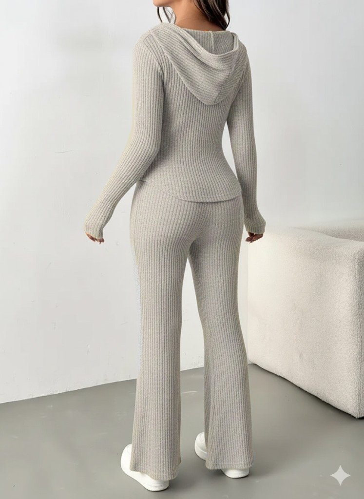 Kadın Uzun Kollu Kapşonlu önden Fermuarlı Kaşkorse Bluz Ve Pantolon Ikili Takım - Görsel 8