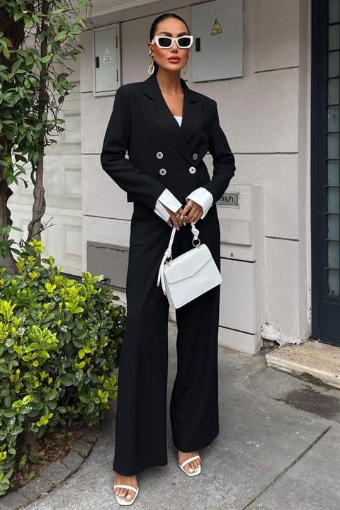 Manşetleri Garnili Kruvaze Ceketli Takım 10168