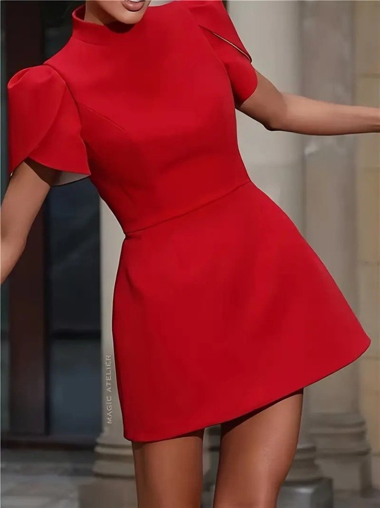 Kadın Kısa Kollu Balıkçı Yaka Arkadan Kelebek Dekolte Detaylı Kısa Atlas Elbise - Görsel 2