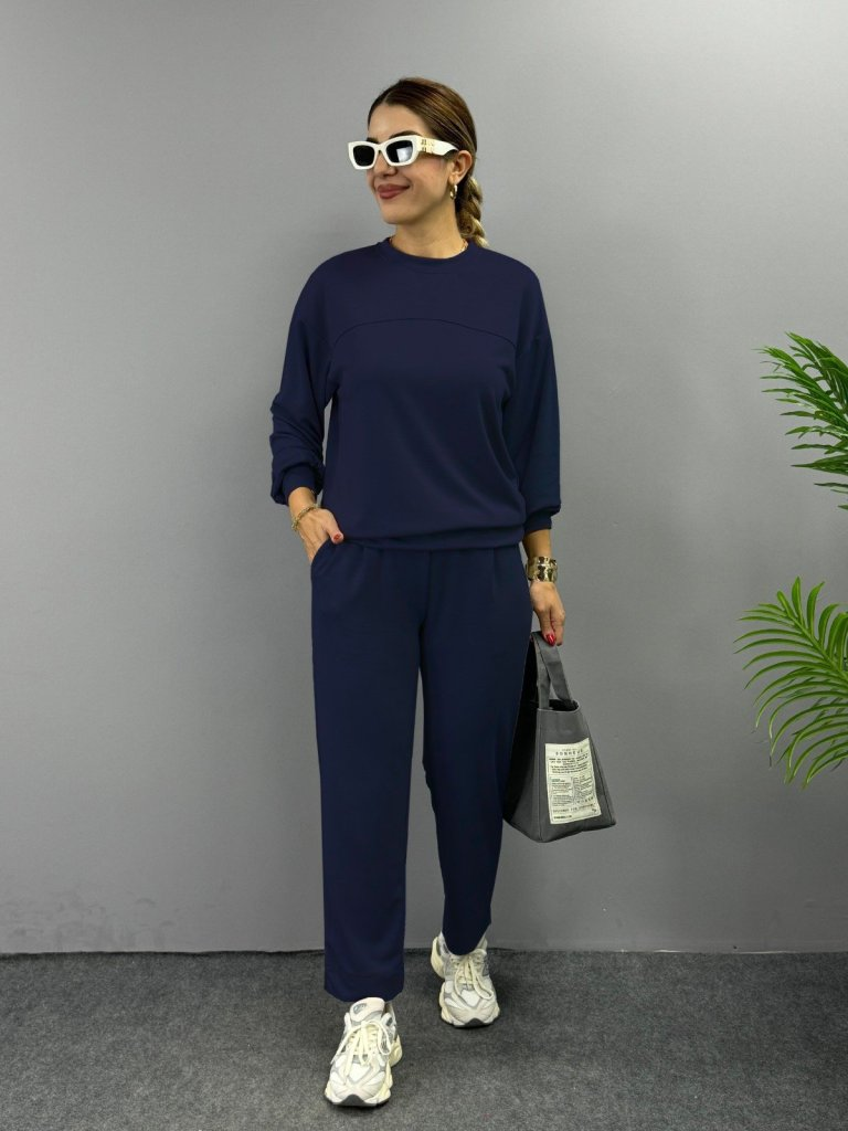 Kadın Uzun Kollu Bisiklet Yaka Viskon Iki Iplik Bluz Ve Pantolon Ikili Takım - Görsel 14