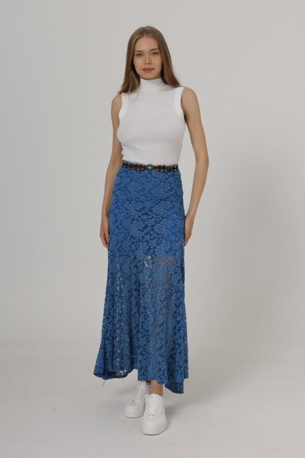 Bel Lastikli Dantel Etek - Krem