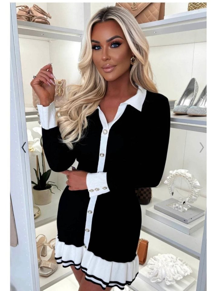 Kadın Uzun Kollu Gömlek Yaka Düğme Ve Volan Detay Mini Elbise - Görsel 5