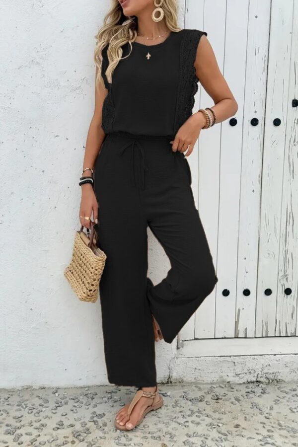 Kadın Kolsuz Bisiklet Yaka Aerobin Bluz Ve Bağcıklı Pantolon