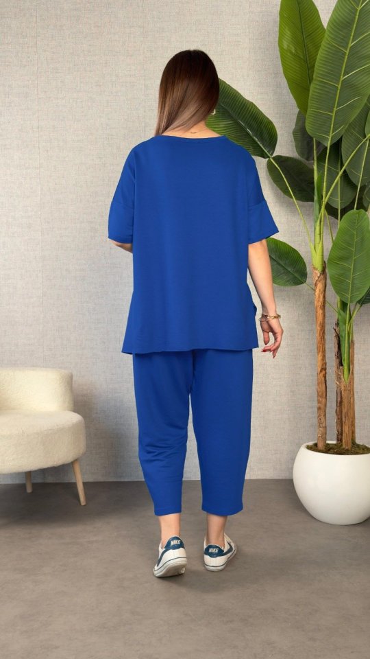 Kadın Kısa Kollu Bisiklet Yaka Viskon Iki Iplik Bluz Ve Pantolon Ikili Takım - Görsel 15