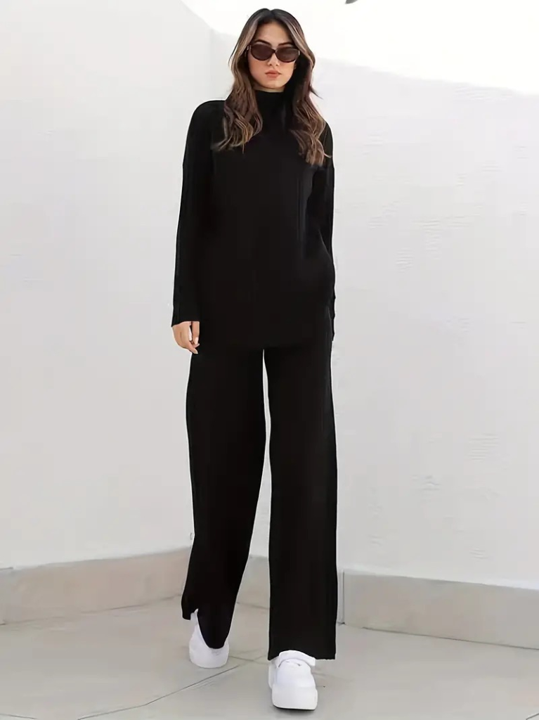 Kadın Uzun Kollu Balıkçı Yaka şardonlu Bluz Ve Pantolon Ikili Takım - Görsel 4