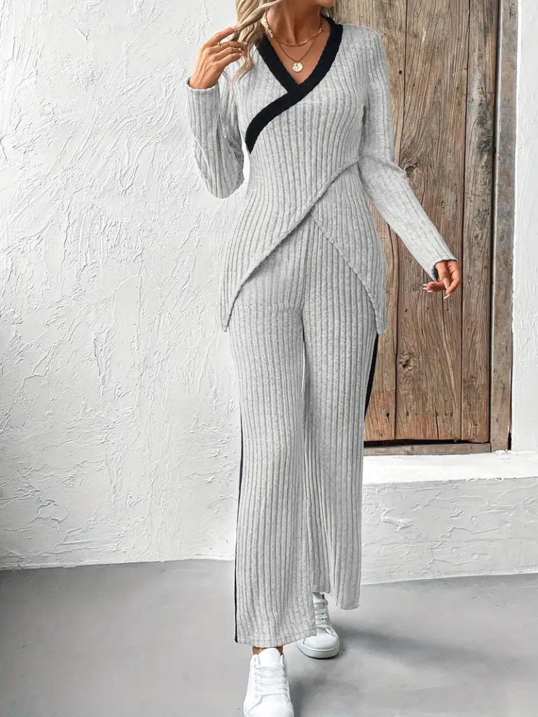 Kadın Uzun Kollu V Yakalı çapraz Detaylı şardonlu Kaşkorse Bluz Ve Pantolon Ikili Takım - Görsel 8