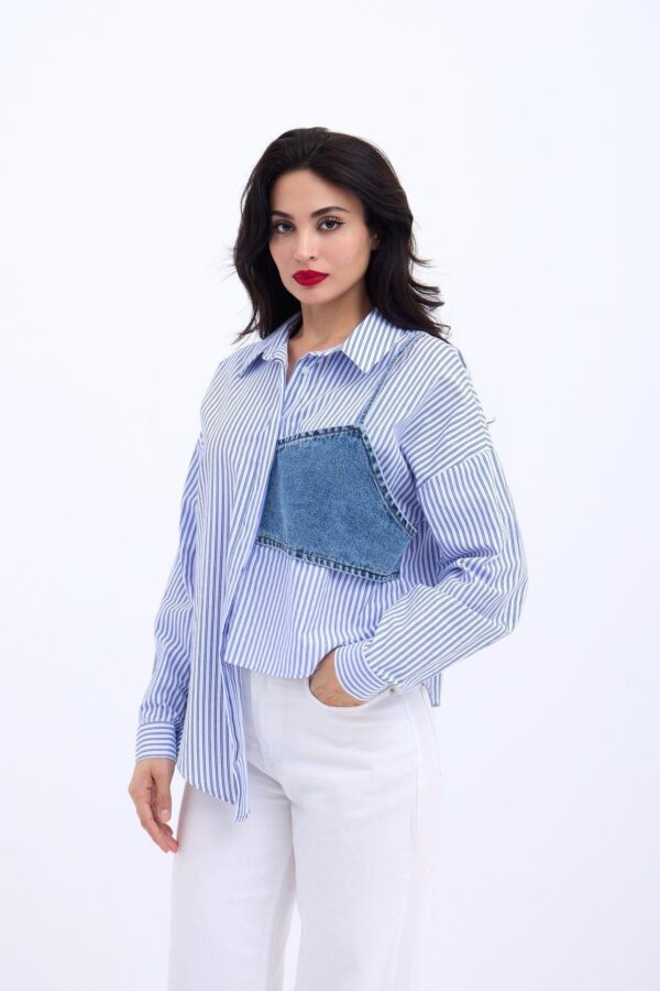 5419 GÖMLEK-MAVİ BEYAZ ÇİZGİLİ