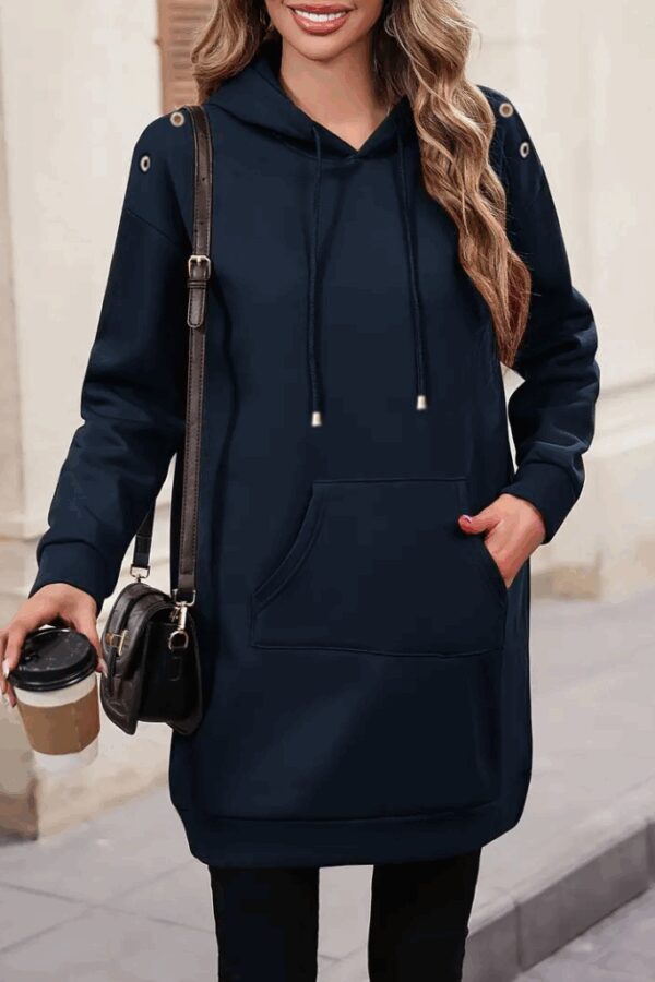 Kadın Uzun Kollu şardonlu Omuz Kuşgöz Detay Eteği Ribanalı Kapşonlu Iki Iplik Elbise