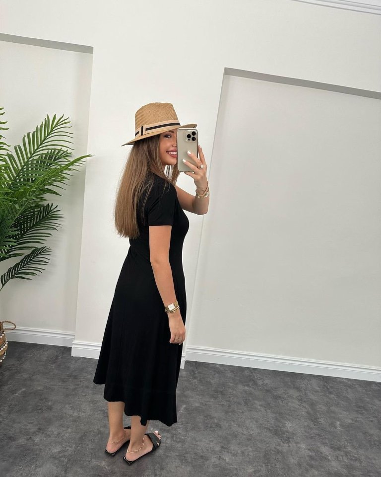 Kadın Kısa Kollu V Yaka Maxi Boy Elbise 124 Cm - Görsel 9