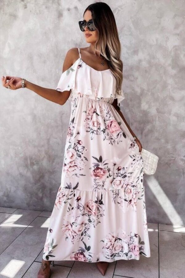 Kadın Gül Desenli Mikro Kumaş Elbise