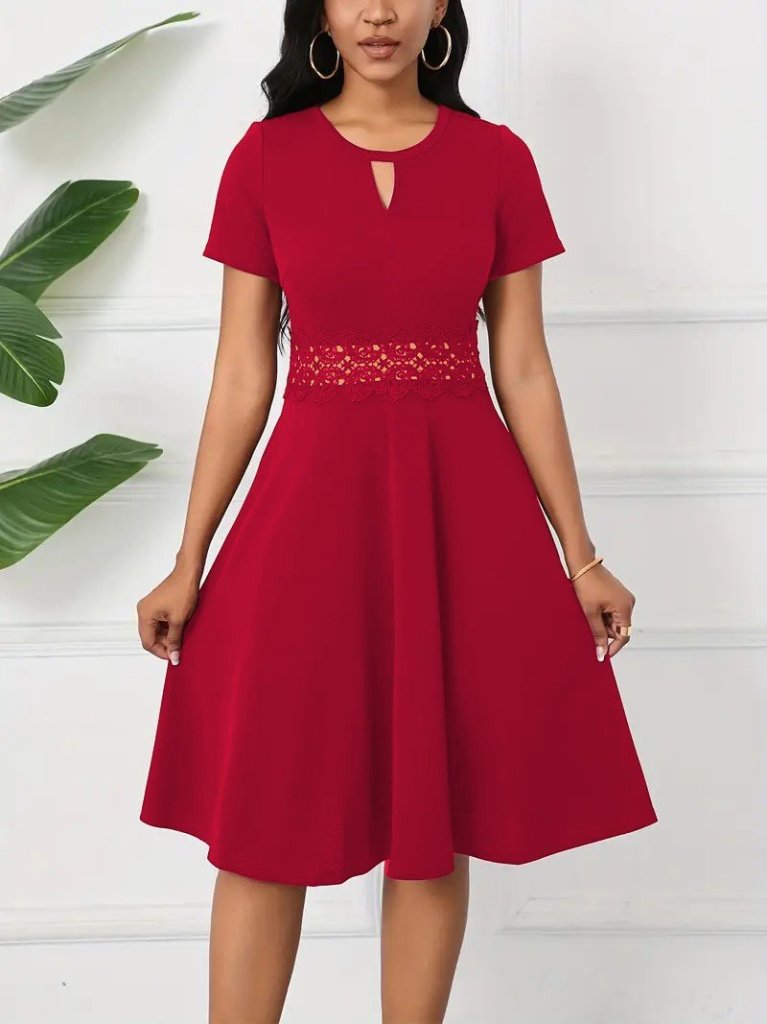 Kadın Kısa Kollu Yuvarlak Yaka Damla Detaylı Janjan Elbise - Görsel 6