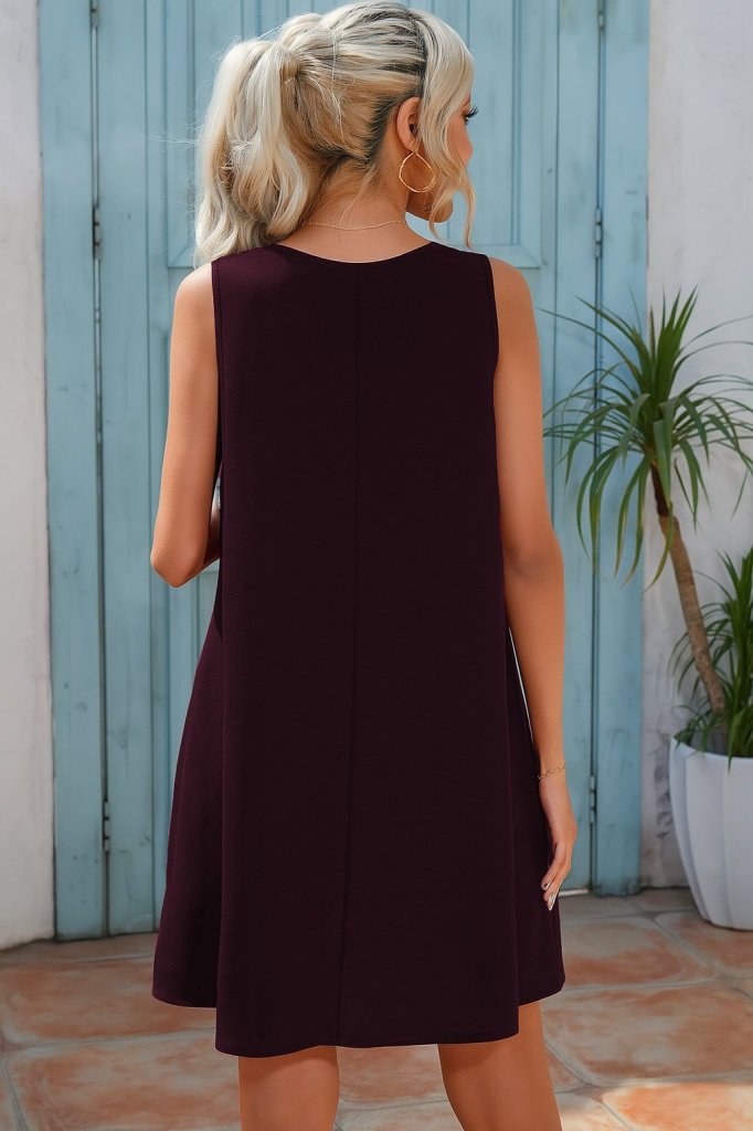 Kadın Sıfır Kol şerit Detaylı V Yaka Viskon Elbise - Görsel 8