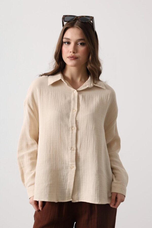 Müslin Uzun Kol Gömlek - Haki