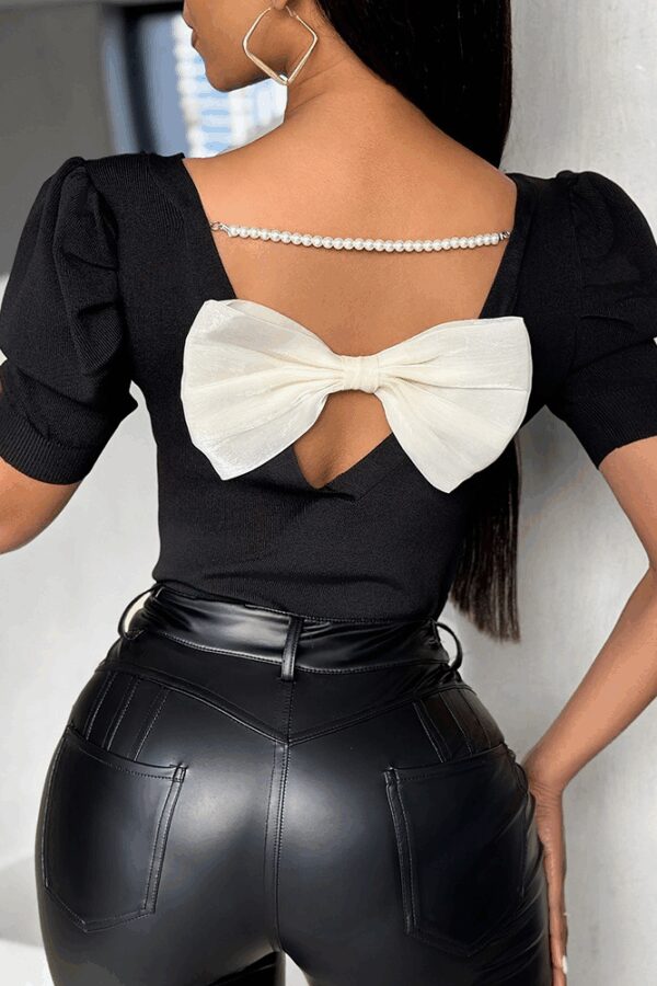 Kadın Kısa Kollu Sırt Inci Ve Kurdela Detay Karpuz Kol Yerli Krep Bluz