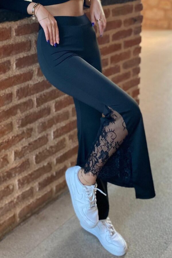 Kadın Dantel Eklemeli Ispanyol Paça Scuba Tayt Pantalon